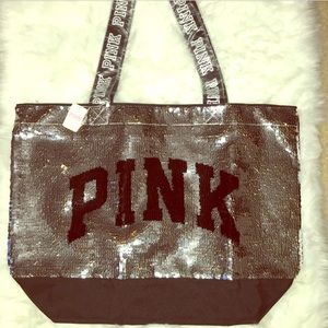 VS PINK Black Sequins Weekender Tote Handbag